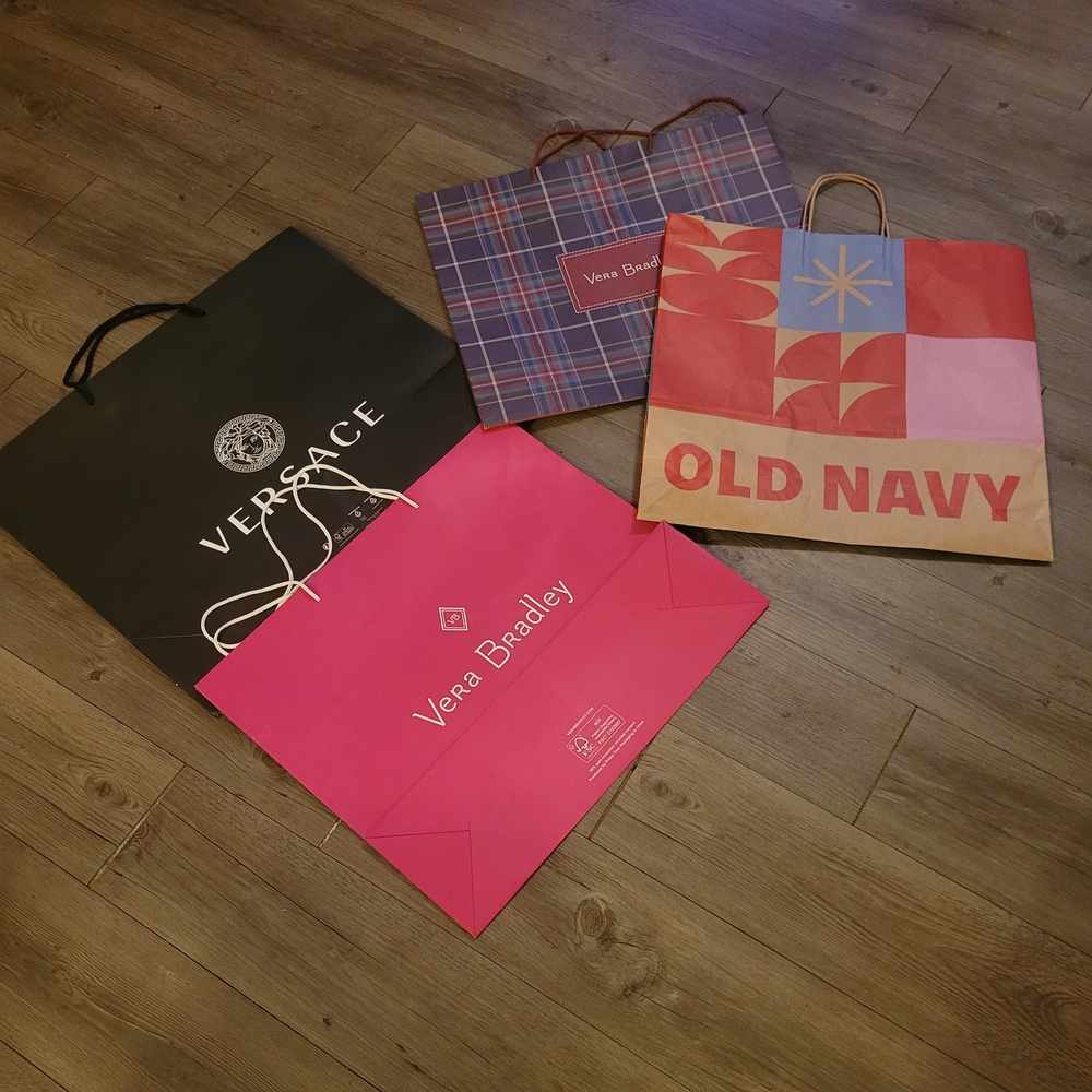 Designer Shopping Bags. Versace 18x22, NIKE 25x25, Pink Vera 16x20 Some Examples